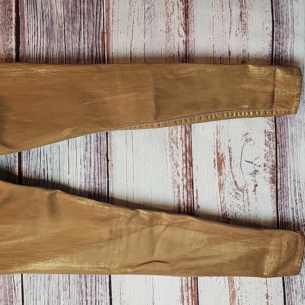 TRUE RELIGION CASEY VINTAGE Y2K GOLD METALLIC LOW-RISE SKINNY JEANS - Picture 6 of 14